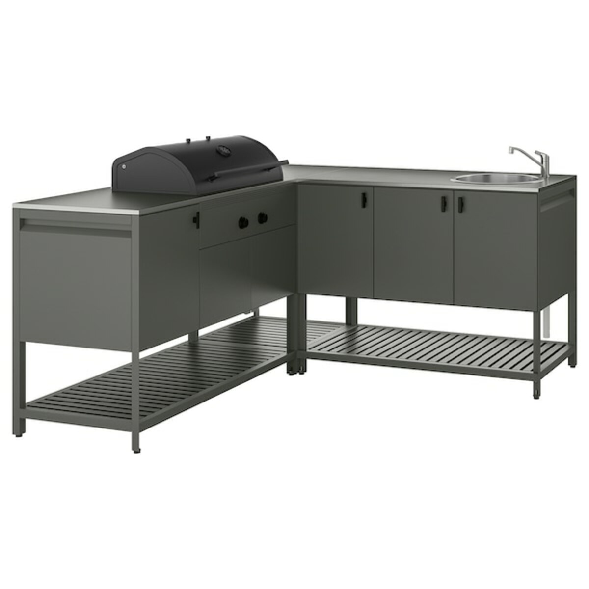 Bild 1 von BÅTSKÄR  Außenküche m Kohlegrill+Spüleneinh., dunkelgrau 180x180 cm