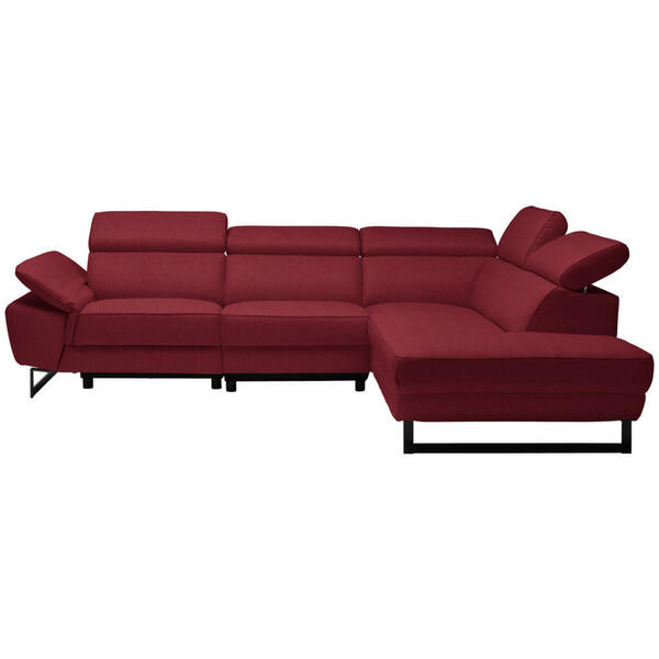 Bild 1 von Celina Home Ecksofa, Rot, Leder, Echtleder, Rindleder, 5-Sitzer, Ottomane rechts, L-Form, 281x225 cm, Made in EU, Lederauswahl, Stoffauswahl, seitenverkehrt erhältlich, Hocker Rücken echt, Wohnzimm