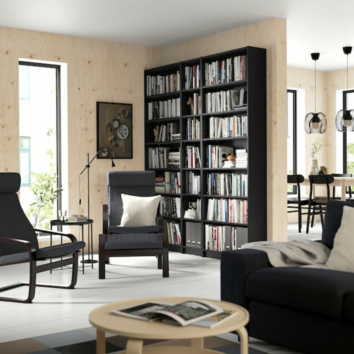 Bild 2 von BILLY  Regalkombination mit Aufsätzen, schwarz Eichenachbildung 200x28x237 cm