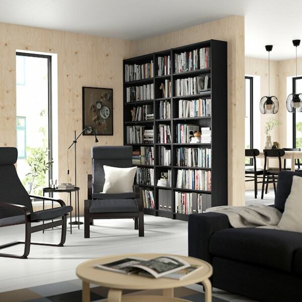 Bild 2 von BILLY  Regalkombination mit Aufsätzen, schwarz Eichenachbildung 200x28x237 cm