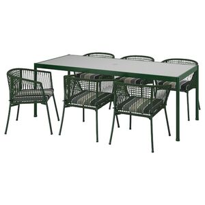 SEGERÖN  Tisch+6 Armlehnstühle/außen, dunkelgrün/Frösön/Duvholmen Streifen 212 cm