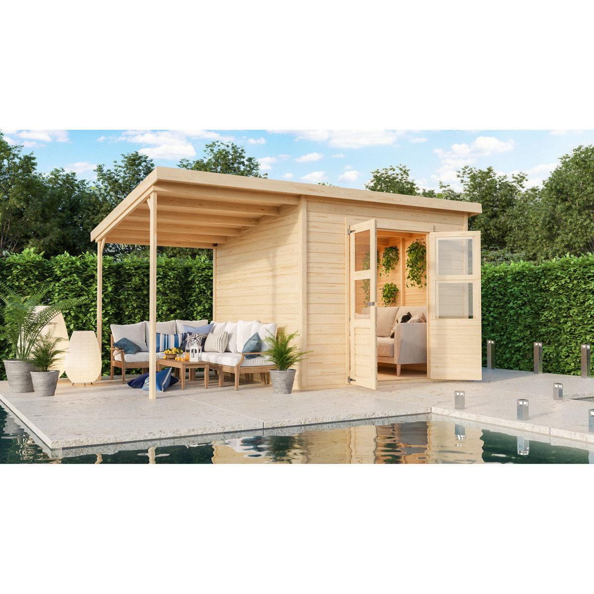 Bild 1 von Karibu Gartenhaus-Set 'Berseburg 6' Fichtenholz naturbelassen 219 x 400 x 240 cm