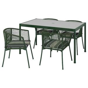 SEGERÖN  Tisch und 4 Armlehnstühle, für draußen dunkelgrün/Frösön/Duvholmen Streifen 147 cm
