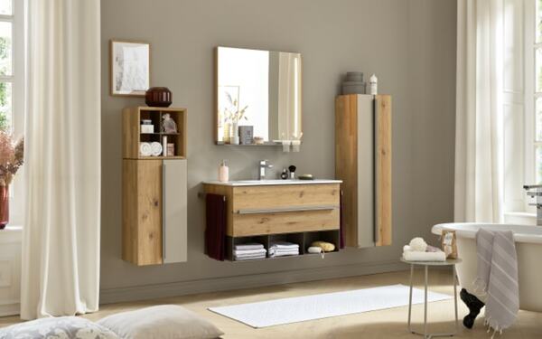 Bild 2 von Hängeschrank Jarin, Wildeiche massiv gebürstet/Colorglas titan, Höhe 172 cm