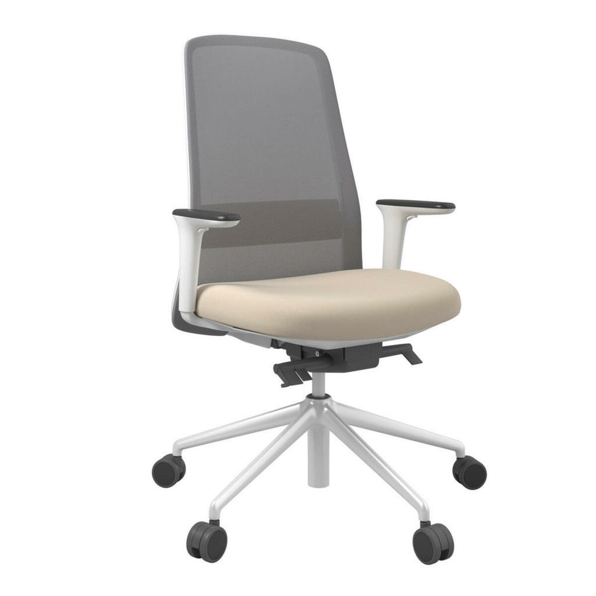 Bild 1 von Drehstuhl, Grau, Weiß, Beige, Metall, Kunststoff, Textil, Drehkreuz, 70x103-115x70 cm, Stoffauswahl, Sitzfläche 360° drehbar, Arbeitszimmer, Bürostühle, Drehstühle