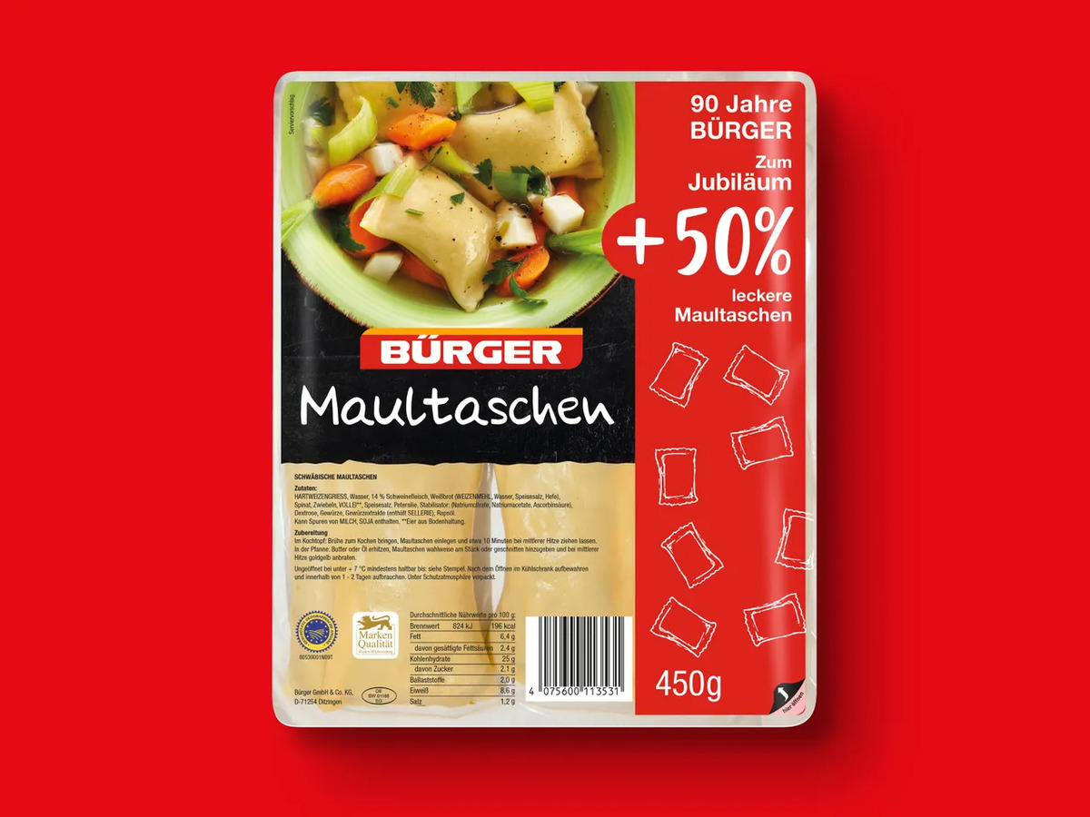 Bild 1 von Bürger Maultaschen Jubiläumspack, 
         450 g