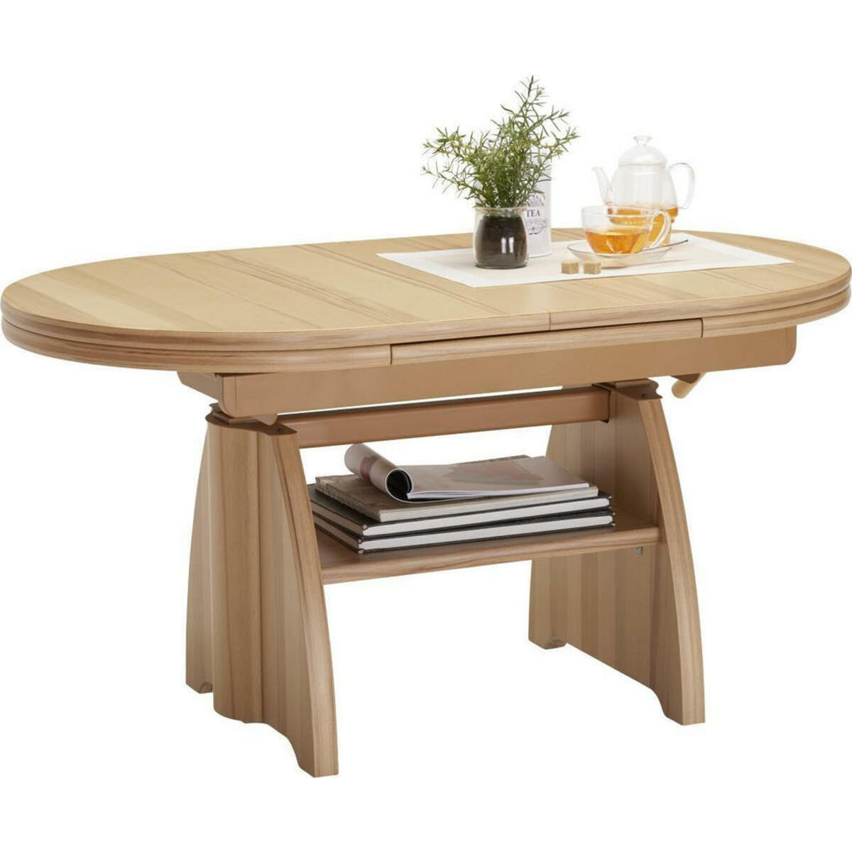 Bild 1 von Venda Couchtisch, Wildeiche, Metall, Holzwerkstoff, Wildeiche, furniert, oval, Wange, 71x56-75x125-165.5 cm, ausziehbar, höhenverstellbar, Wohnzimmer, Wohnzimmertische, Couchtische, Metall-Couchtisc