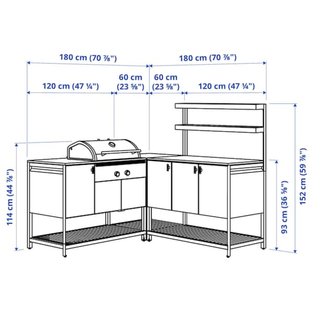 Bild 3 von BÅTSKÄR  Außenküche mit Kohlegrill, dunkelgrau 180x180x152 cm