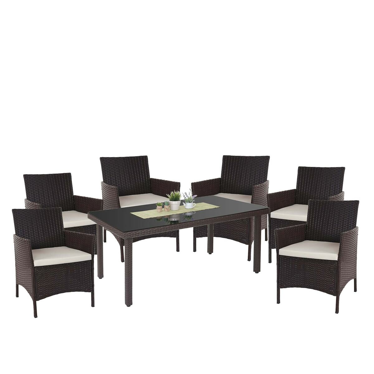 Bild 1 von Poly-Rattan-Garnitur Hamar, Gartenmöbel Balkon-Set Sitzgarnitur ~ braun, Kissen creme