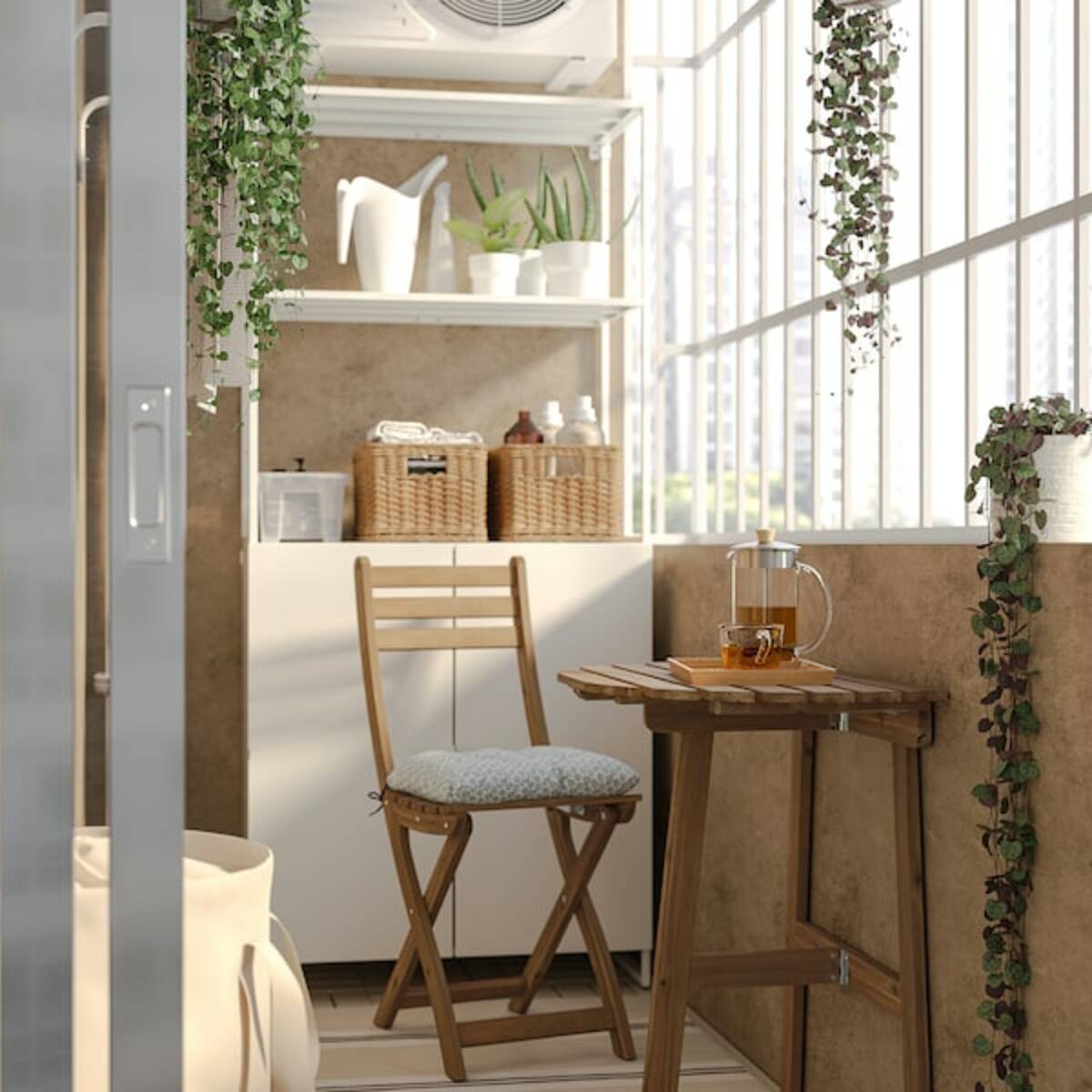 Bild 2 von ASKHOLMEN  Wandtisch + Klappstuhl/außen, dunkelbraun/Klösan blau 70x44 cm