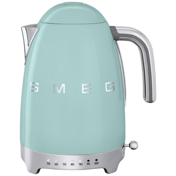 Bild 1 von Smeg Wasserkocher 50´s Style, Hellgrün, Metall, 1,7 L, 22.3x28x17.1 cm, automatische Abschaltung, 360°-Sockel, Anti-Rutsch-Füße, abgedecktes Heizelement, herausnehmbarer Filter, Temperaturstufen