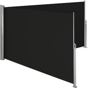 Aluminium Doppel Seitenmarkise ausziehbar mit Aufrollmechanismus - 160 x 600 cm, schwarz