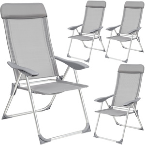 4 Aluminium Gartenstühle klappbar mit Kopfteil - grau