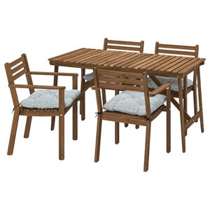 ASKHOLMEN  Tisch+4 Armlehnstühle/außen, dunkelbraun/Klösan blau 143x75 cm