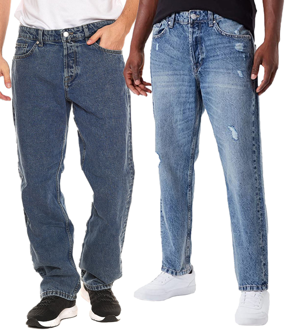 Bild 1 von ONLY & SONS Avi Cropped oder Edge Loose Fit weite Herren Jeans Hosen Mittel-Blau