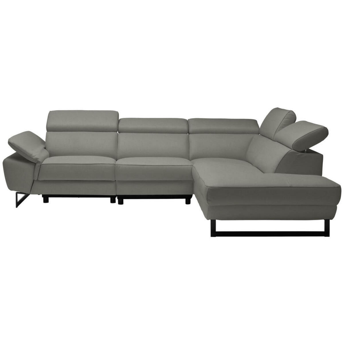 Bild 1 von Celina Home Ecksofa, Grau, Leder, Echtleder, Rindleder, 5-Sitzer, Ottomane rechts, L-Form, 281x225 cm, Made in EU, Lederauswahl, Stoffauswahl, seitenverkehrt erhältlich, Hocker Rücken echt, Wohnzim