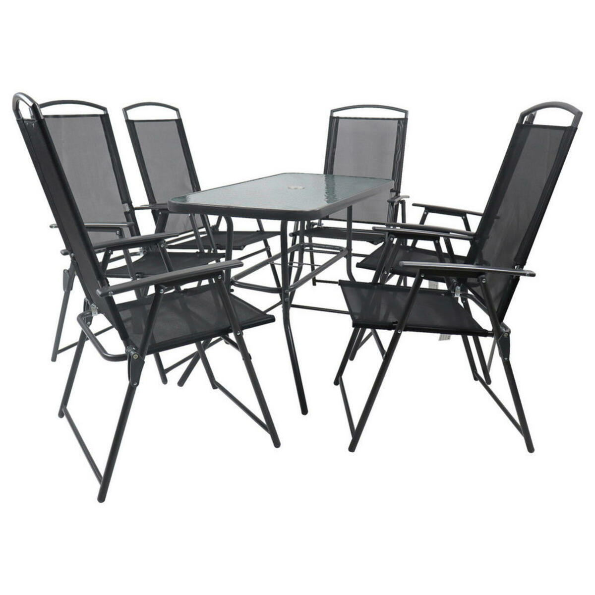 Bild 1 von Ambia Garden Gartentischgruppe, Anthrazit, Metall, Glas, Textil, A-Form, Stühle klappbar, Gartenmöbel, Gartenmöbel-Sets