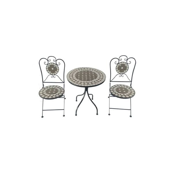 Bild 1 von Bistro-Set aus Eisen, 1 Tisch, 2 Stühle, Mosaik