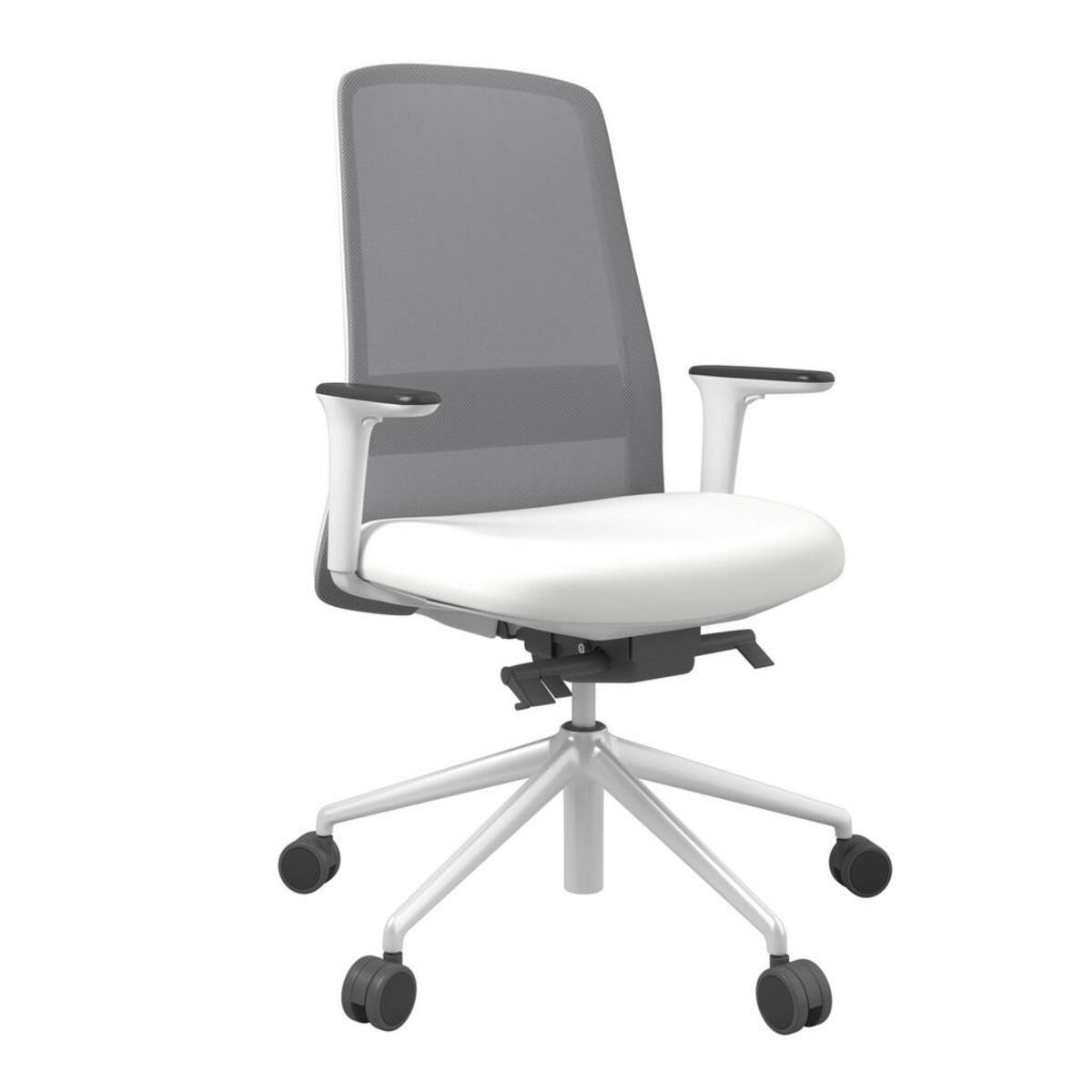 Bild 1 von Drehstuhl, Grau, Weiß, Metall, Kunststoff, Textil, Drehkreuz, 70x103-115x70 cm, Stoffauswahl, Sitzfläche 360° drehbar, Arbeitszimmer, Bürostühle, Drehstühle