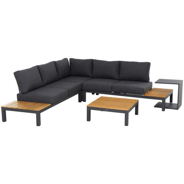 Bild 1 von Siena Garden Loungegarnitur, Anthrazit, Teak, Metall, Teakholz, Füllung: Schaumstoff, L-Form, Fsc, wetterbeständig, Loungemöbel, Loungemöbel-Sets