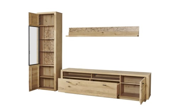 Bild 2 von Ideal-Möbel - Wohnwand Vamos, Asteiche bianco Lamelle massiv geölt, Asteiche furniert