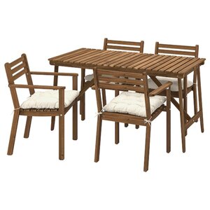 ASKHOLMEN  Tisch+4 Armlehnstühle/außen, dunkelbraun/Kuddarna beige 143x75 cm