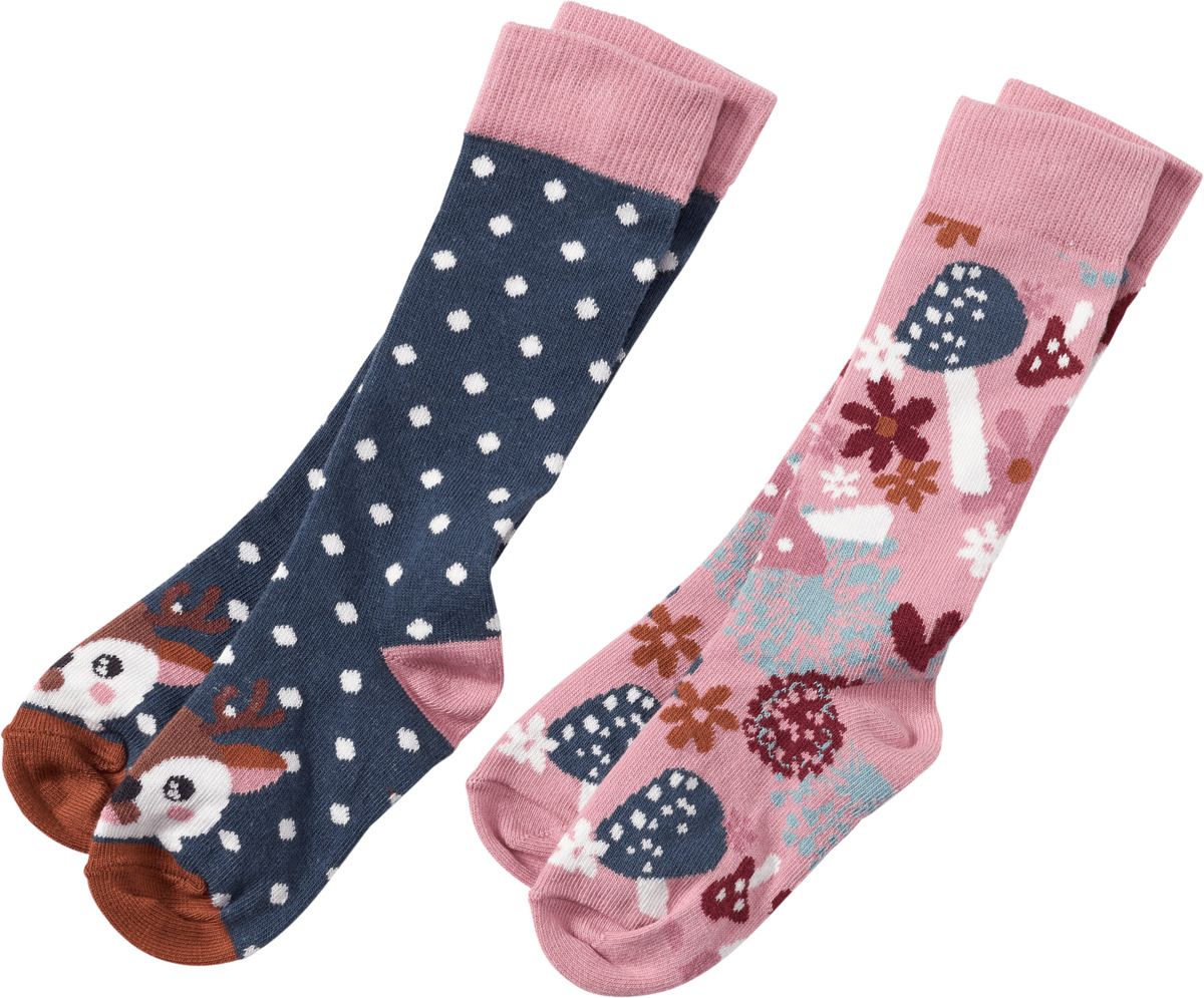 Bild 1 von ALANA Kniestrümpfe mit Pilz- und Rentier-Motiv, blau & rosa, Gr. 31/33