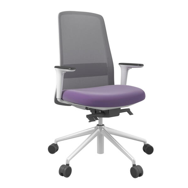 Bild 1 von Drehstuhl, Grau, Lila, Weiß, Metall, Kunststoff, Textil, Drehkreuz, 70x103-115x70 cm, Stoffauswahl, Sitzfläche 360° drehbar, Arbeitszimmer, Bürostühle, Drehstühle