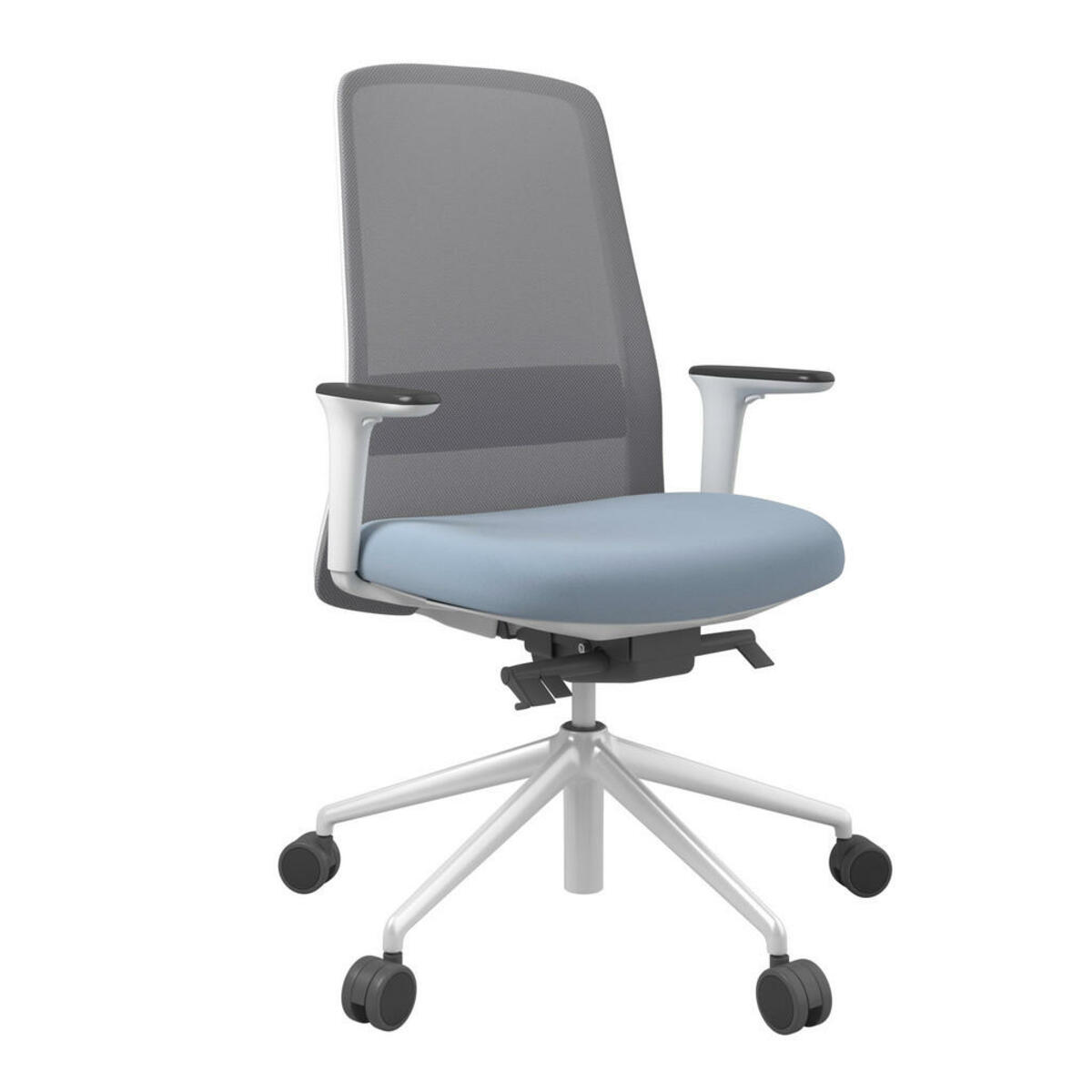 Bild 1 von Drehstuhl, Grau, Weiß, Pastellblau, Metall, Kunststoff, Textil, Drehkreuz, 70x103-115x70 cm, Stoffauswahl, Sitzfläche 360° drehbar, Arbeitszimmer, Bürostühle, Drehstühle