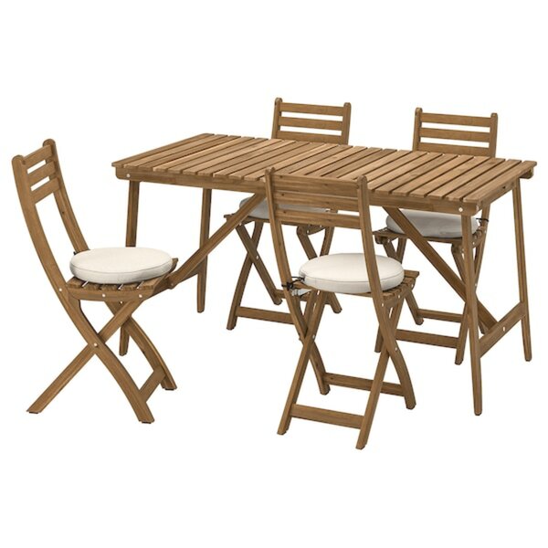 Bild 1 von ASKHOLMEN  Tisch+4 Klappstühle/außen, dunkelbraun/Frösön/Duvholmen beige 143x75 cm