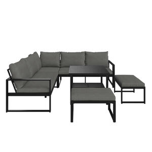 Ambia Garden Dining-Loungeset, Grau, Schwarz, Metall, 4-teilig, Füllung: Baumwollfüllung, Vlies, Komfortschaum,Faserbällchen, Vlies, L-Form, 235x235 cm, Loungemöbel, Loungemöbel-Sets