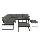 Bild 1 von Ambia Garden Dining-Loungeset, Grau, Schwarz, Metall, 4-teilig, Füllung: Baumwollfüllung, Vlies, Komfortschaum,Faserbällchen, Vlies, L-Form, 235x235 cm, Loungemöbel, Loungemöbel-Sets