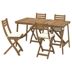 ASKHOLMEN  Tisch+4 Klappstühle/außen, dunkelbraun/Kuddarna beige 143x75 cm
