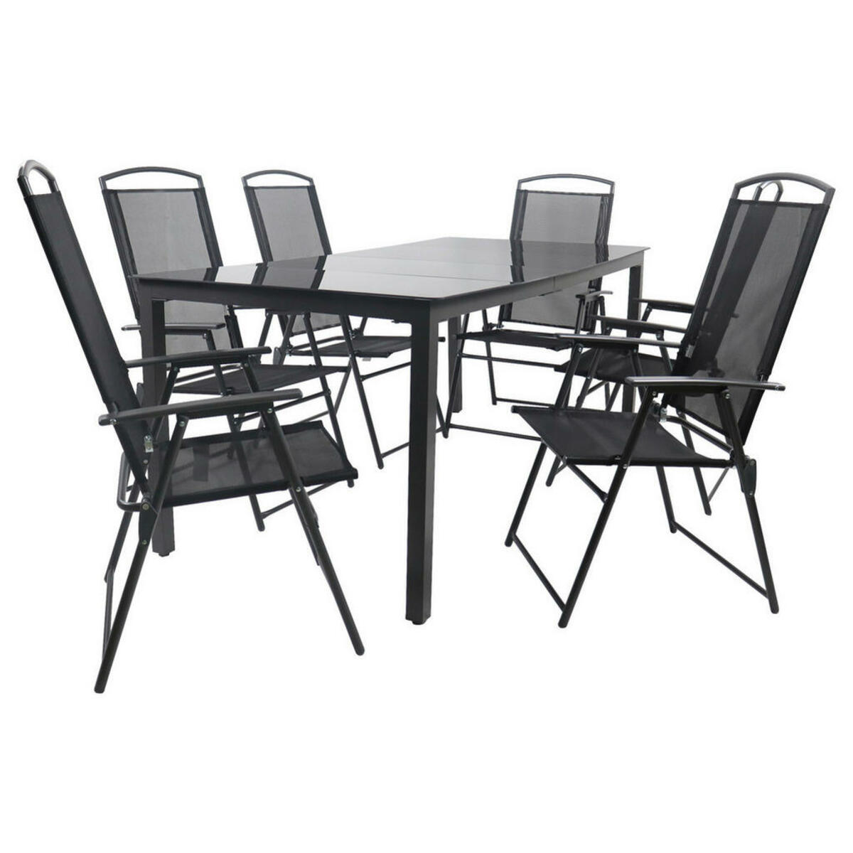 Bild 1 von Ambia Garden Gartentischgruppe, Schwarz, Metall, Glas, Textil, A-Form, Stühle klappbar, Gartenmöbel, Gartenmöbel-Sets