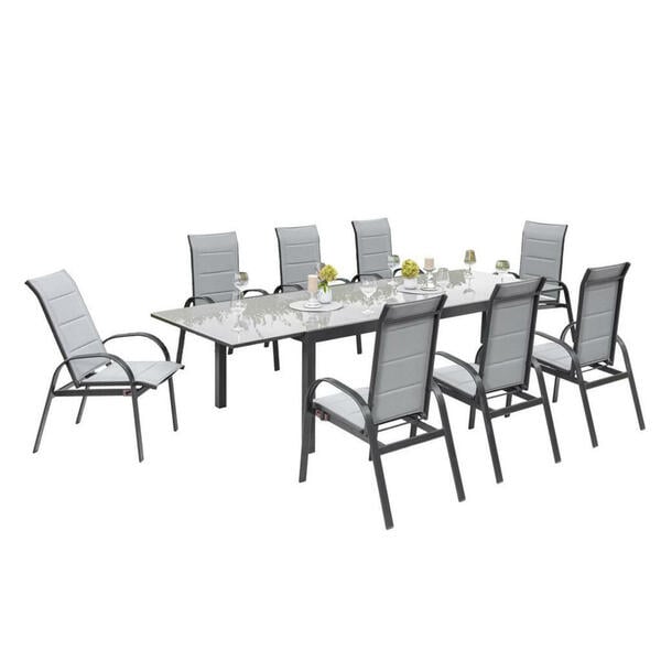 Bild 1 von Gardenson Gartenset Marini, Graphit, Grau, Metall, Glas, Textil, 9-teilig, Tisch ausziehbar, Balkonmöbel, Balkonmöbel-Sets