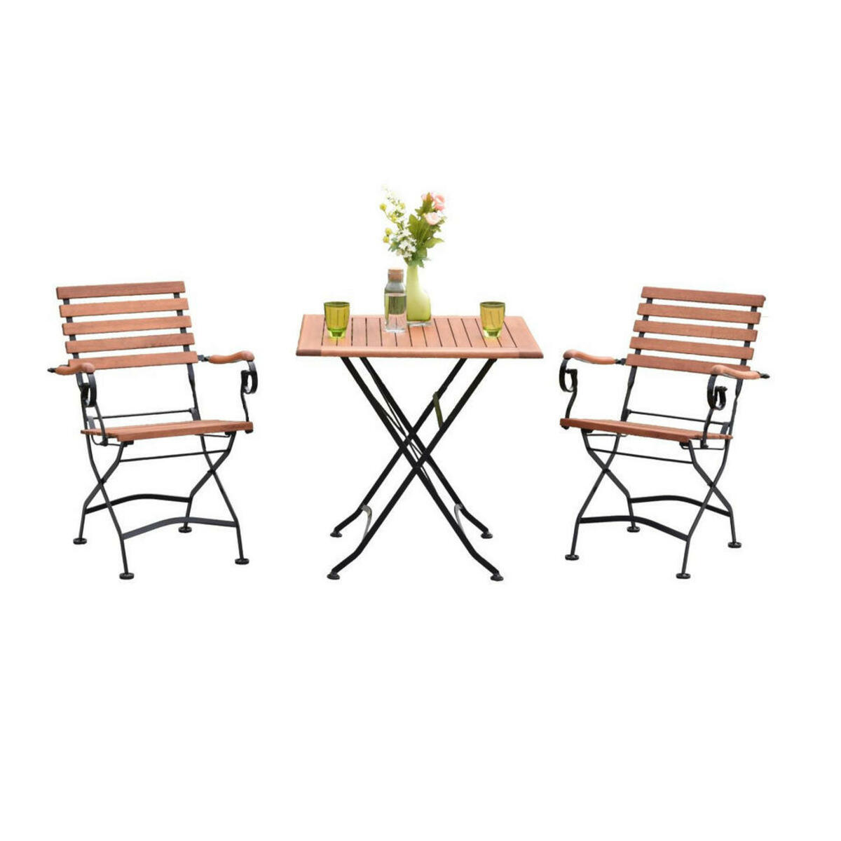 Bild 1 von Gardenson Balkonset Schlossgarten, Graphit, Natur, Holz, Metall, 3-teilig, Eukalyptusholz, massiv, eckig, 75x1x75 cm, FSC Mix, Tisch klappbar, Stuhl klappbar, Balkonmöbel, Balkonmöbel-Sets