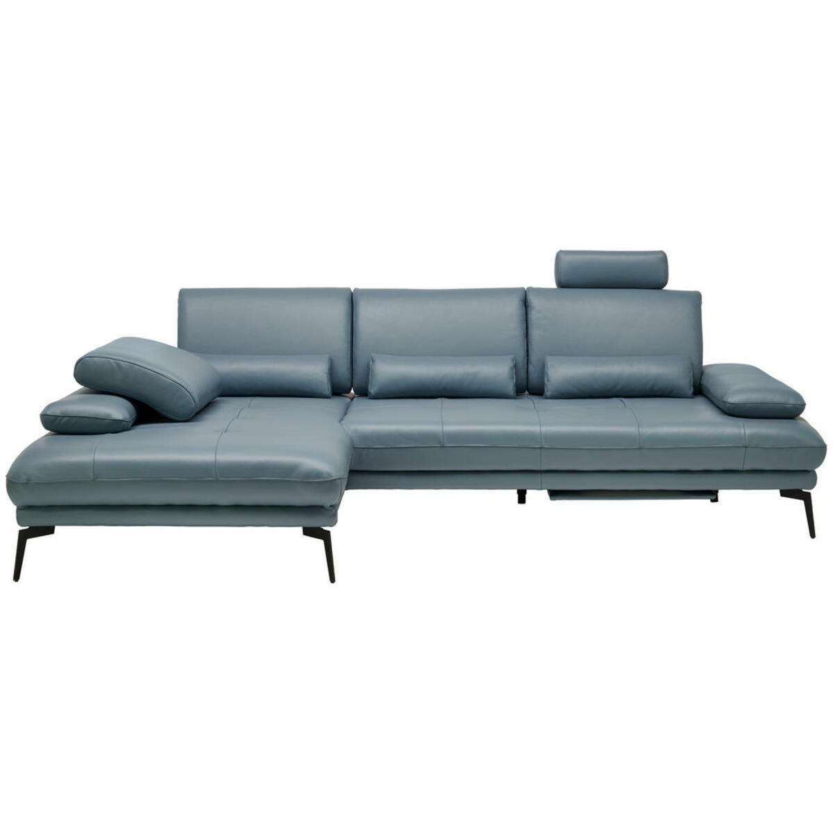 Bild 1 von Celina Home Ecksofa, Graublau, Leder, Echtleder, Rindleder, 3-Sitzer, Ottomane links, L-Form, 273x187 cm, Made in EU, Fußauswahl, Lederauswahl, Stoffauswahl, seitenverkehrt erhältlich, Hocker Rück