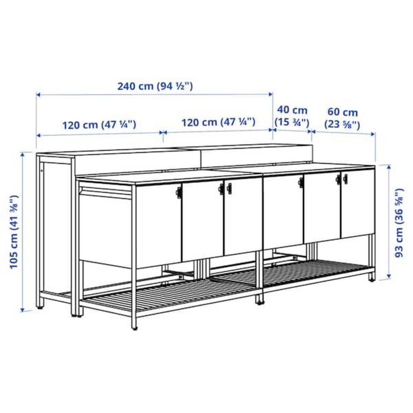 Bild 4 von BÅTSKÄR  Kücheninsel für draußen + Bartisch, dunkelgrau 240x100 cm
