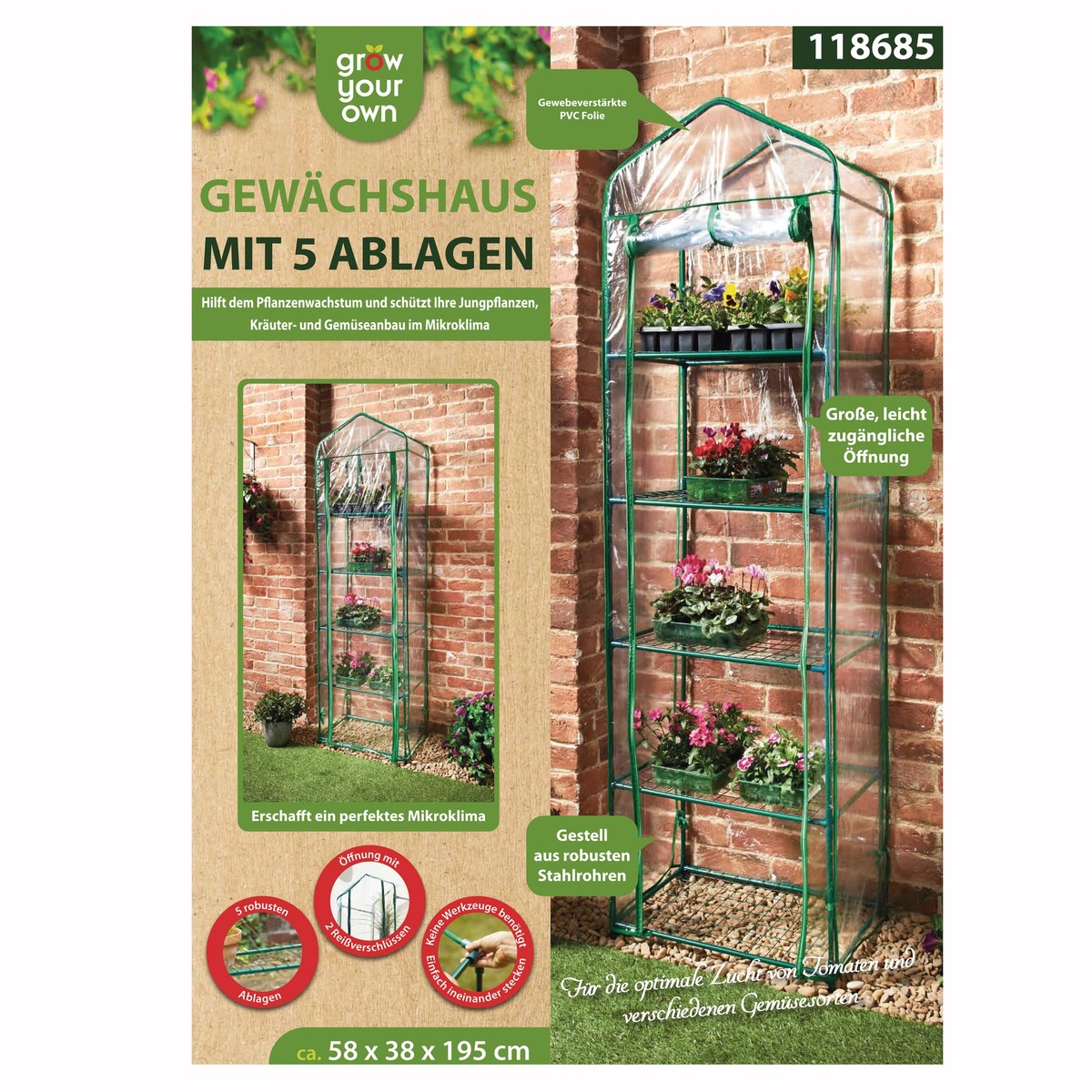 Bild 1 von Gewächshaus mit 5 Ablagen 59x39x187cm
