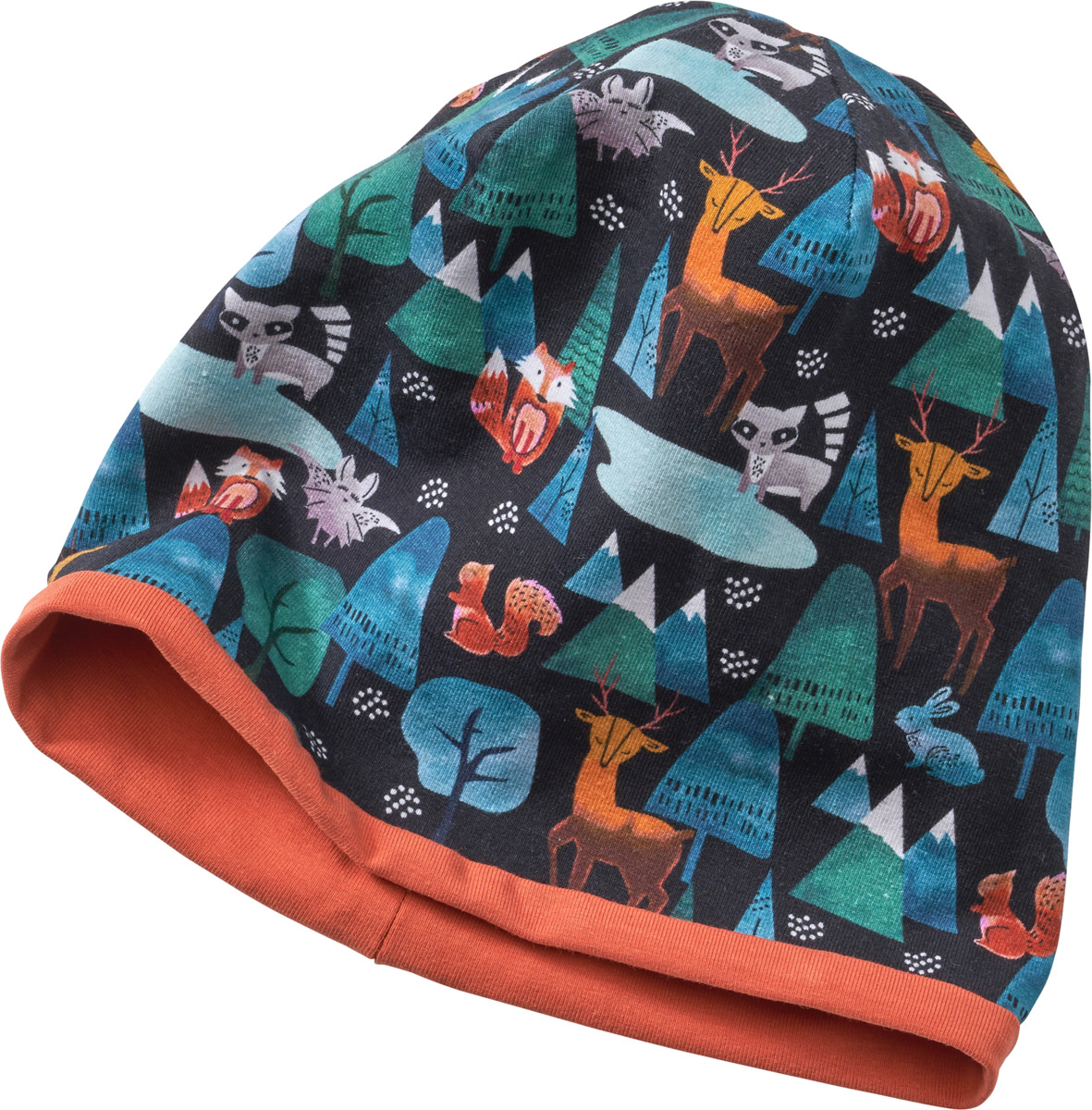Bild 1 von ALANA Mütze zum Wenden mit Waldtier-Motiv, blau & grün & orange, Gr. 50/51