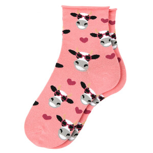 1 Paar Damen Socken mit Kühen ROSA