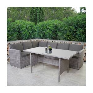 Poly-Rattan-Garnitur MCW-A29, Gartengarnitur Sitzgruppe Lounge-Esstisch-Set Sofa ~ hellgrau, Kissen grau