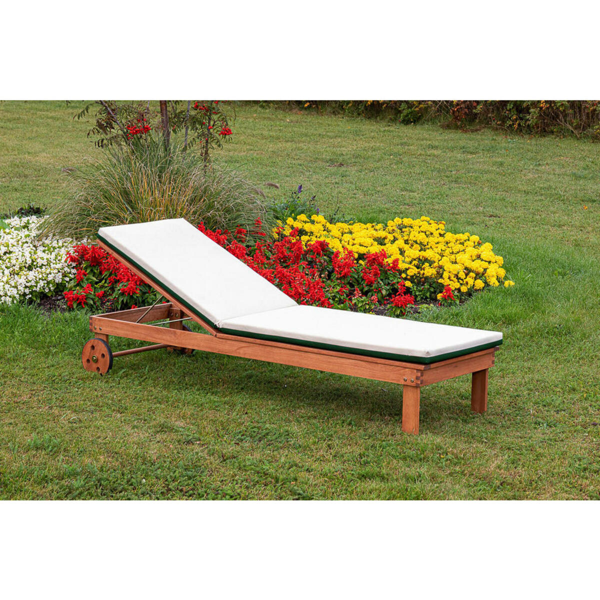 Gardenson Gartenliege Aktionsliegen, Grün, Natur, Beige, Holz