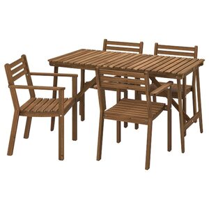 ASKHOLMEN  Tisch+4 Armlehnstühle/außen, dunkelbraun 143x75 cm