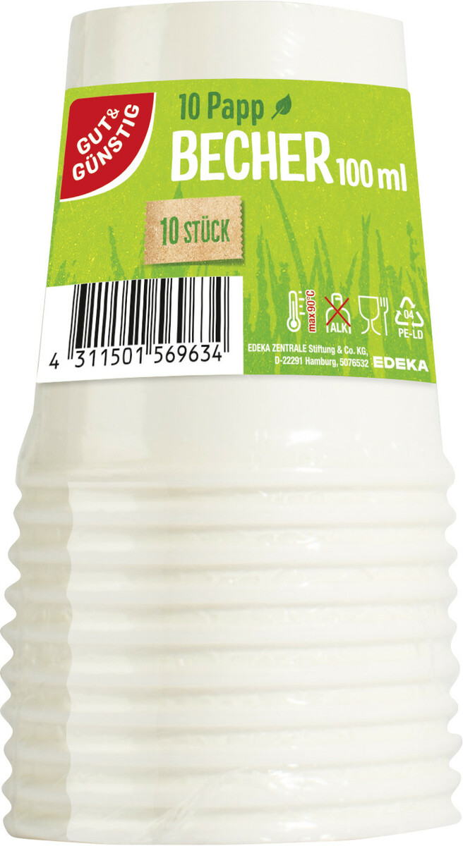 Bild 1 von Gut & Günstig Pappbecher 0,1L 10ST