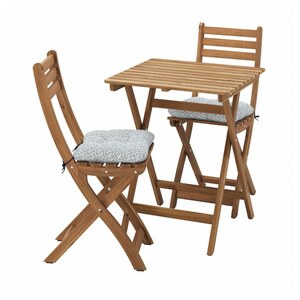 ASKHOLMEN  Tisch+2 Klappstühle/außen, dunkelbraun/Klösan blau 60x62 cm