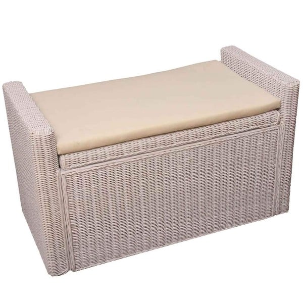 Bild 1 von Sitzbank Genua Rattan mit Stauraum und Kissen 88cm ~ weiß