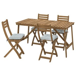 ASKHOLMEN  Tisch+4 Klappstühle/außen, dunkelbraun/Klösan blau 143x75 cm