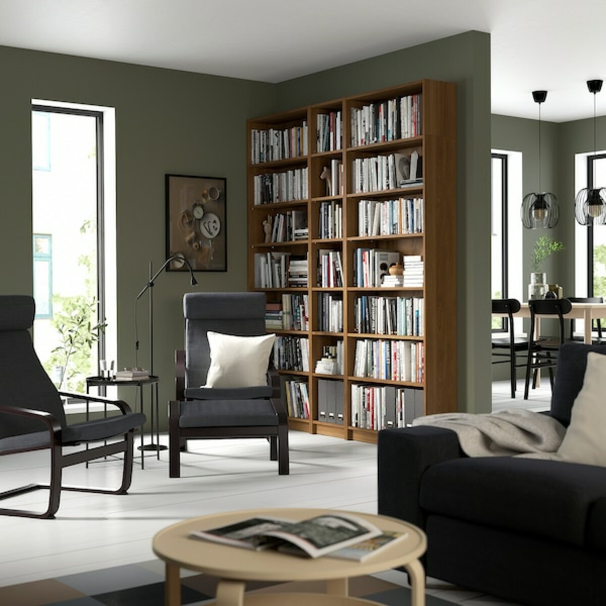 Bild 2 von BILLY  Regalkombination mit Aufsätzen, braun Nussbaumnachbildung 200x28x237 cm