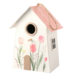 Vogelhaus mit Blumen ROSA / WEISS